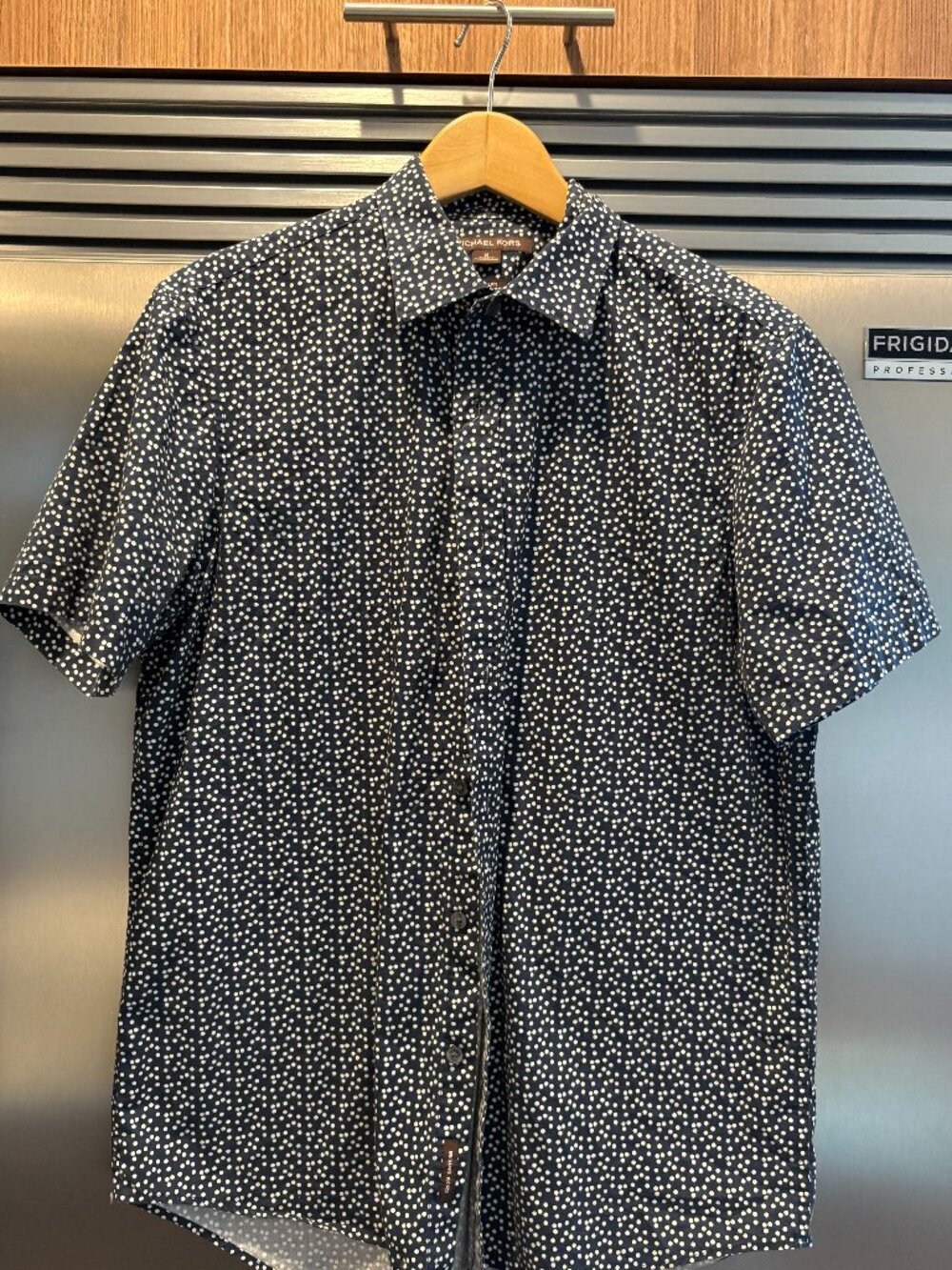 Michael Kors Mens Medium Cotton Short-Sleeved Navy Polka Dotted Shirt